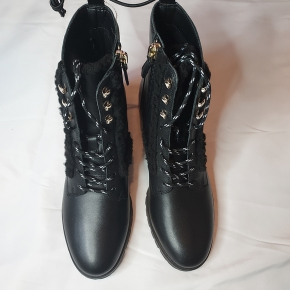 KATE Spade Women's leather faux fur Combat Boot